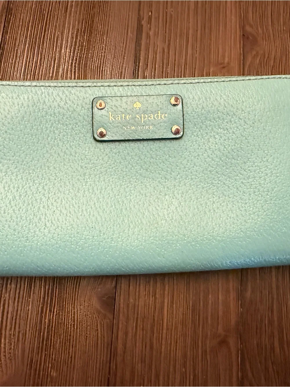 kate spade Mint Green Leather Wristlet Clutch with Gold Plate